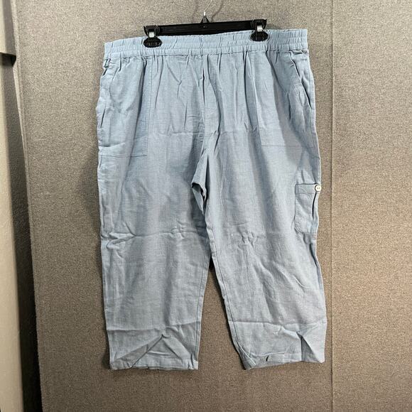 Susan Graver Pure Easy Linen Utility Crop Pant Faded Chambray Petite X-Large - Picture 1 of 8